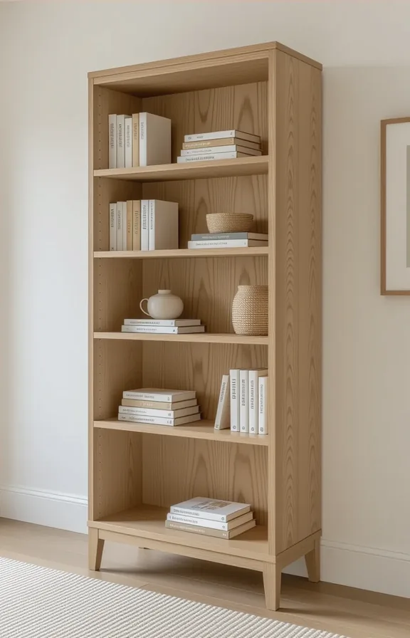3/4 view shot freestanding bookshelf with its sides