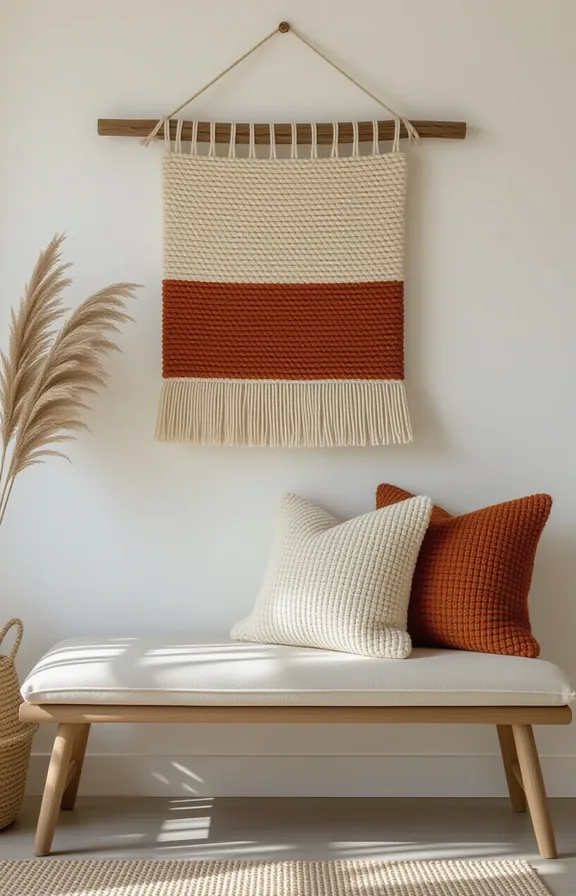 Medium shot large handmade woven wall hanging made