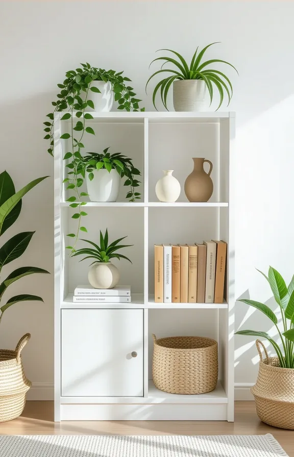 simple white IKEA bookshelf unit clearly freestanding styled