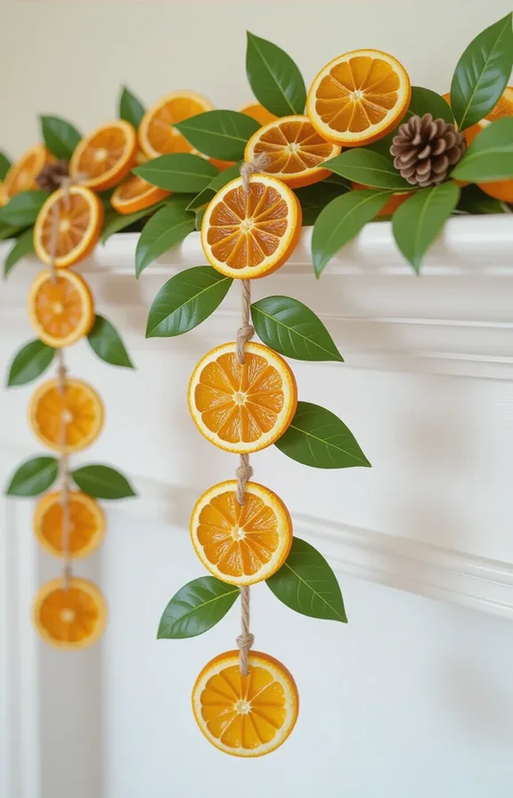 detail shot long garland dried orange slices and