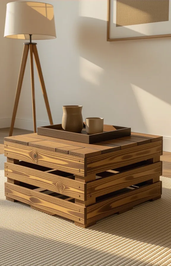 Medium shot coffee table created from two stained