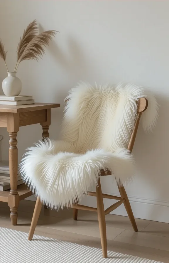 single sheepskin rug draped casually over the back