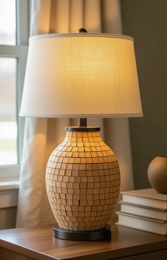Close-medium shot the base table lamp completely covered