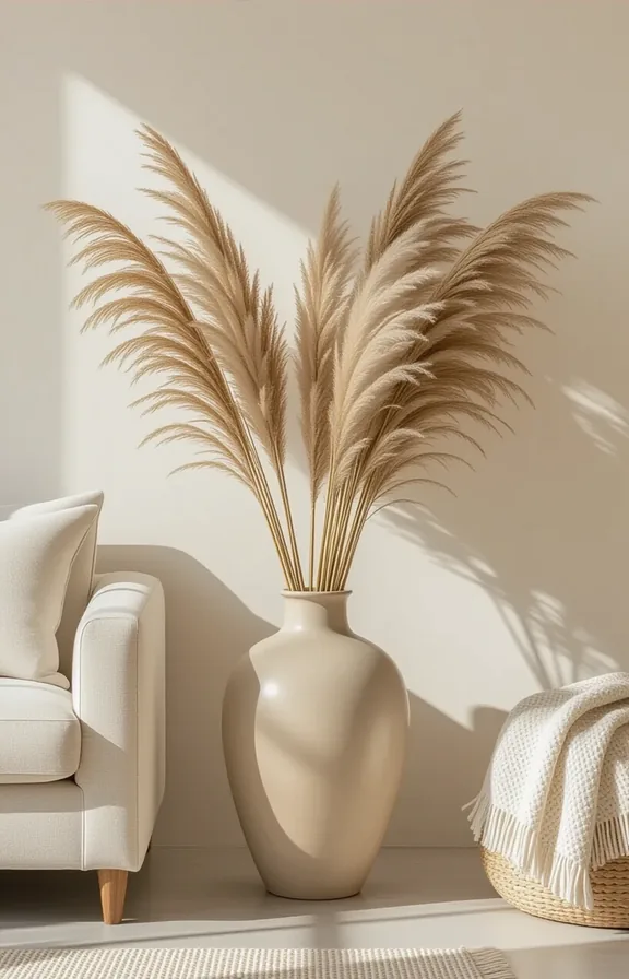Three-quarter view tall ceramic vase with matte glaze