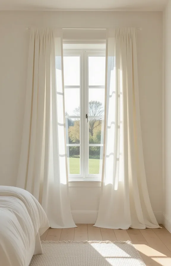 Three-quarter view bedroom with plain white walls and