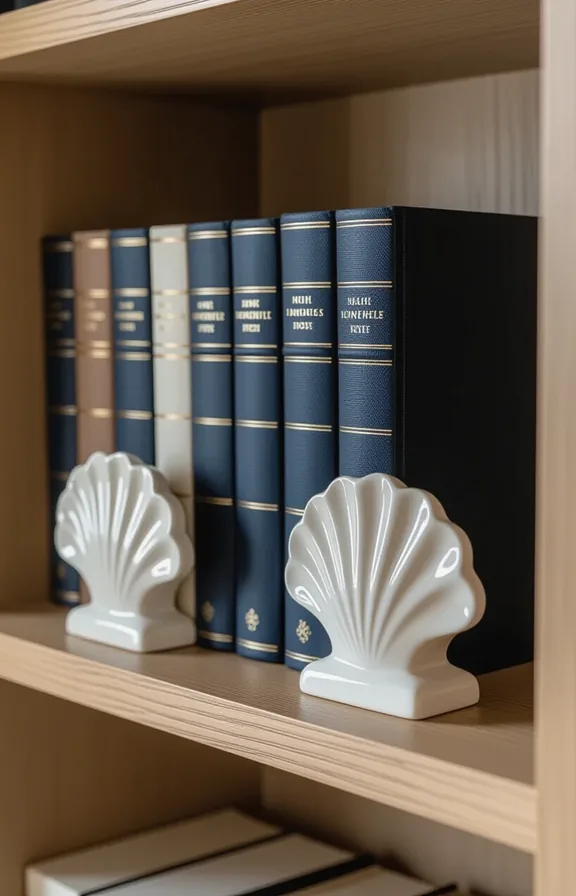 light oak bookshelf. pair heavy ceramic bookends shaped
