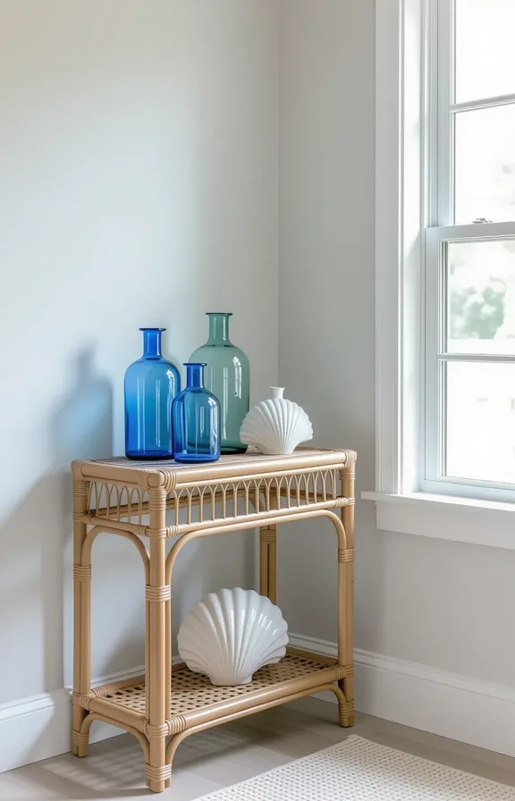 Three-quarter view small entryway corner with plain pale