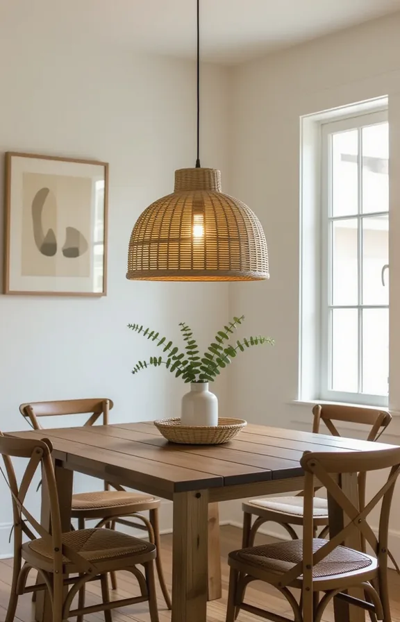 Wide three-quarter view upcycled basket light pendant hanging