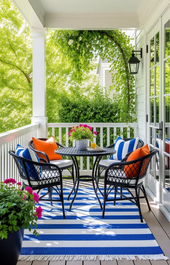 Wide three-quarter view small balcony defined large blue
