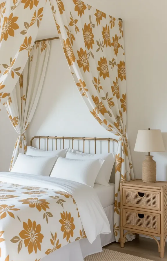 Medium printed linen throw canopy draped over simple