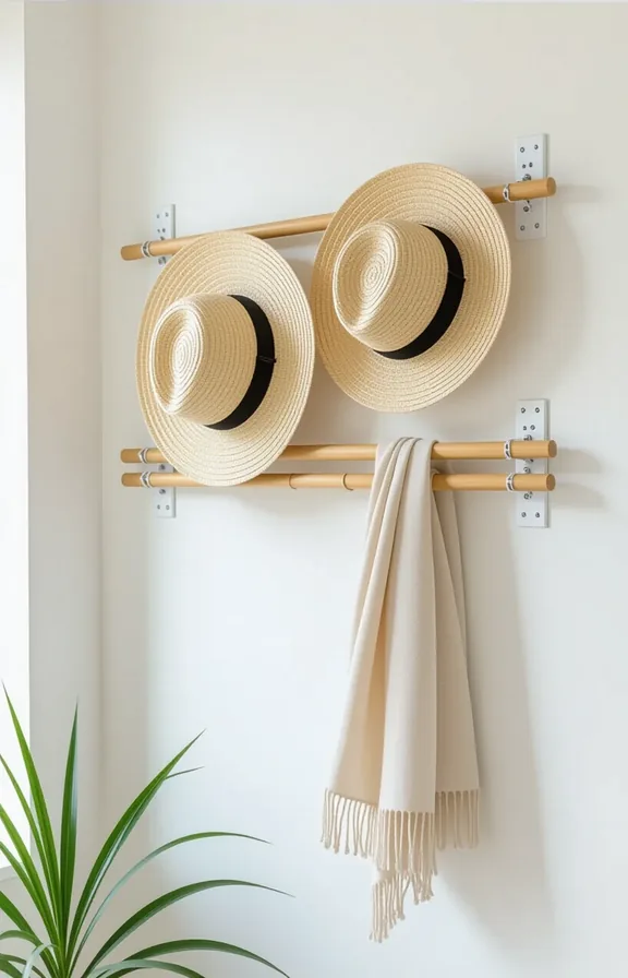 eye-level view wall-mounted bamboo rack attached with clear