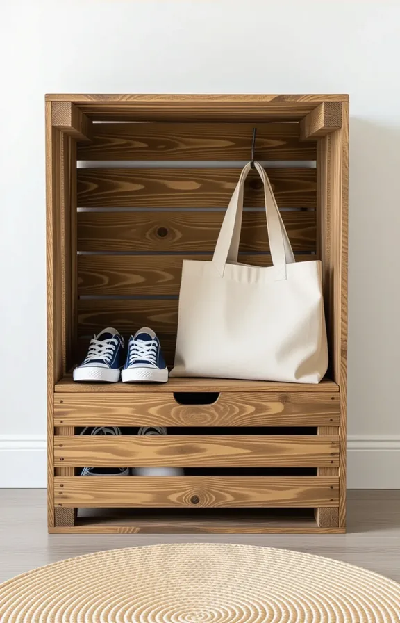 medium shot single rustic wood crate placed its
