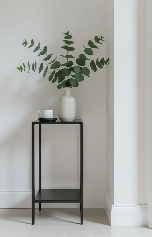 vertical eye-level view extremely slim black metal console