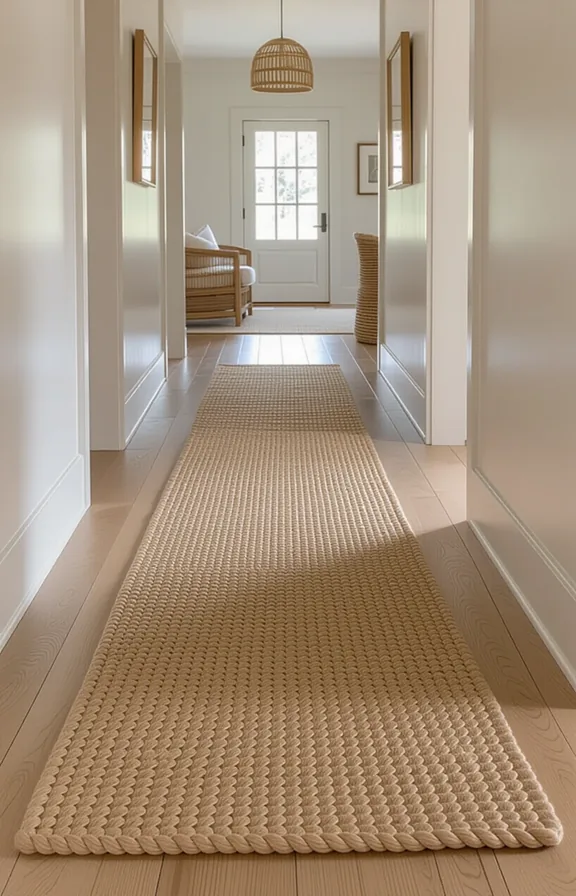 wide vertical shot long natural jute runner rug