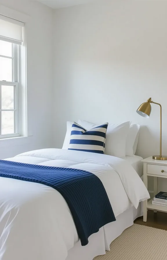 Medium shot guest bedroom with twin bed. The