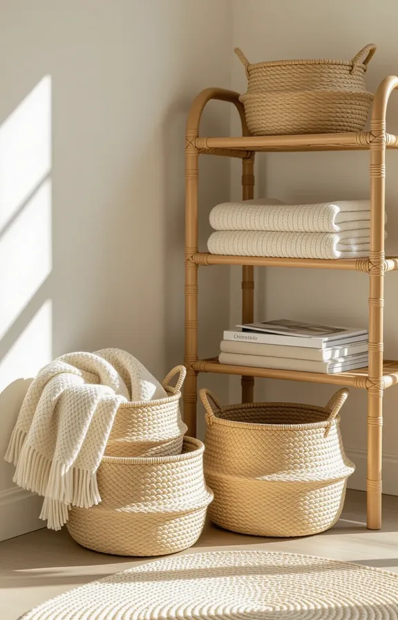 Three-quarter view collection three different sized natural woven
