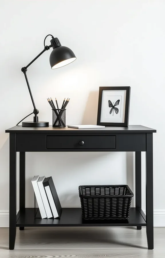 Medium wide shot small desk area with all