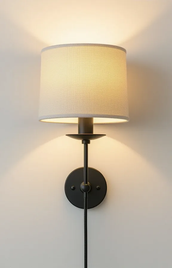 plug-in wall sconce with black cord neatly trailing