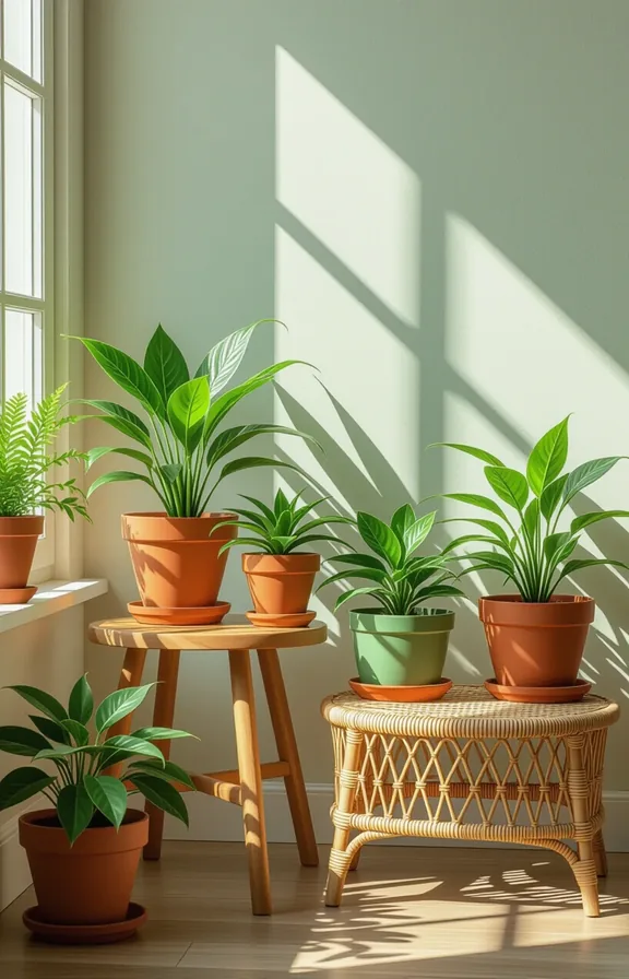 Three-quarter view corner with variety healthy green plants