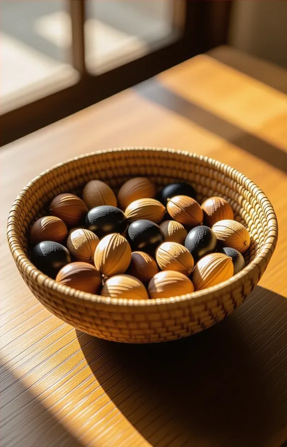 shallow woven bowl filled with assortment interesting seed