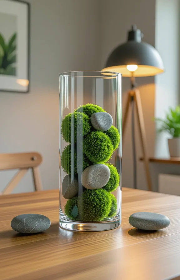 Three-quarters view clear glass cylinder vase densely packed
