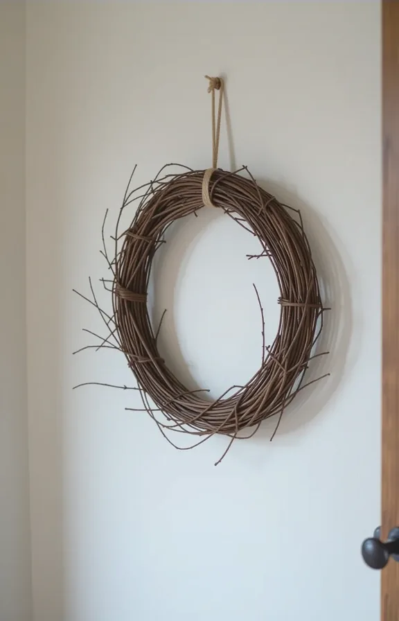 Medium shot rustic wreath made foraged twigs and