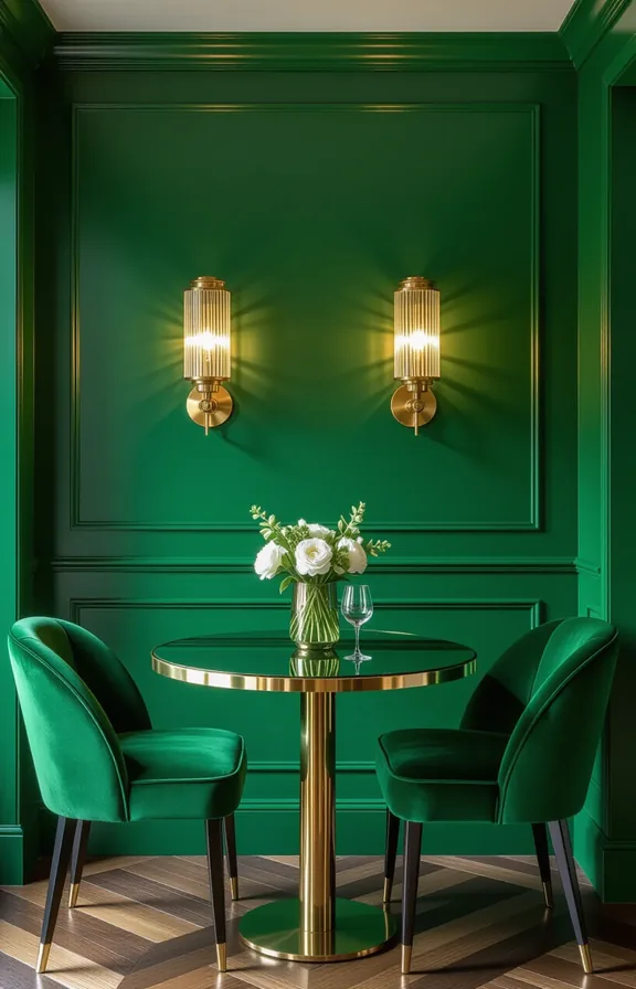 pair sleek brass Art Deco-style wall sconces mounted