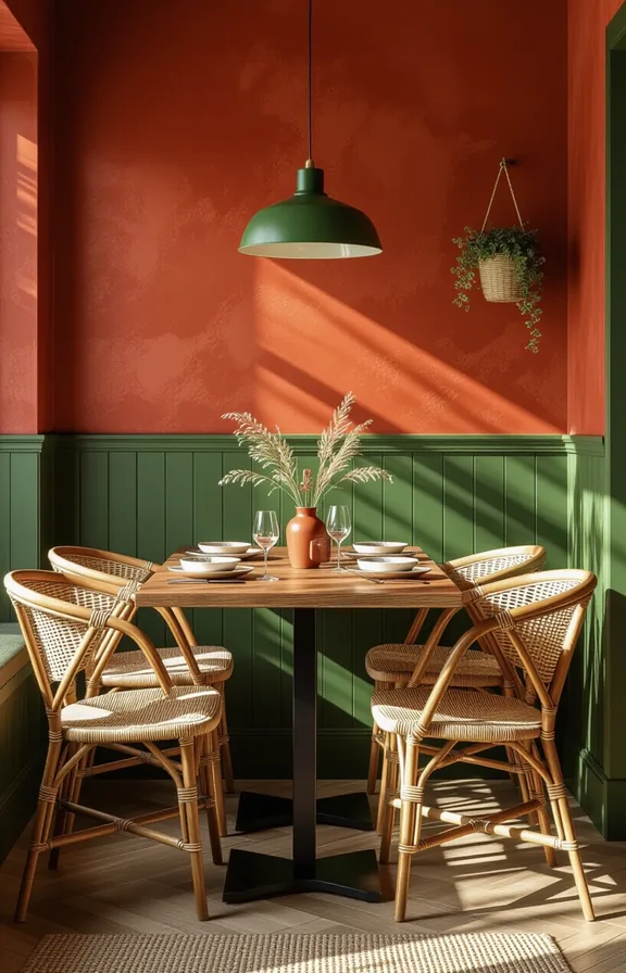Medium shot small dining space with forest green