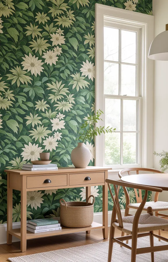 small dining room where one wall covered large-scale