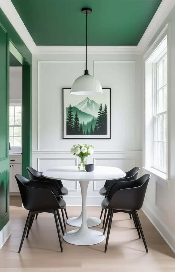 looking slightly upward small dining room with crisp
