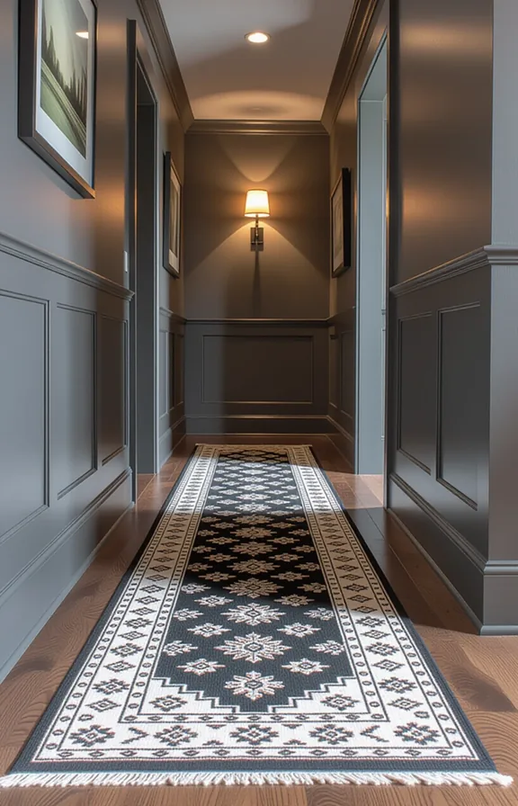 Eye-level view down narrow dark corridor showing long