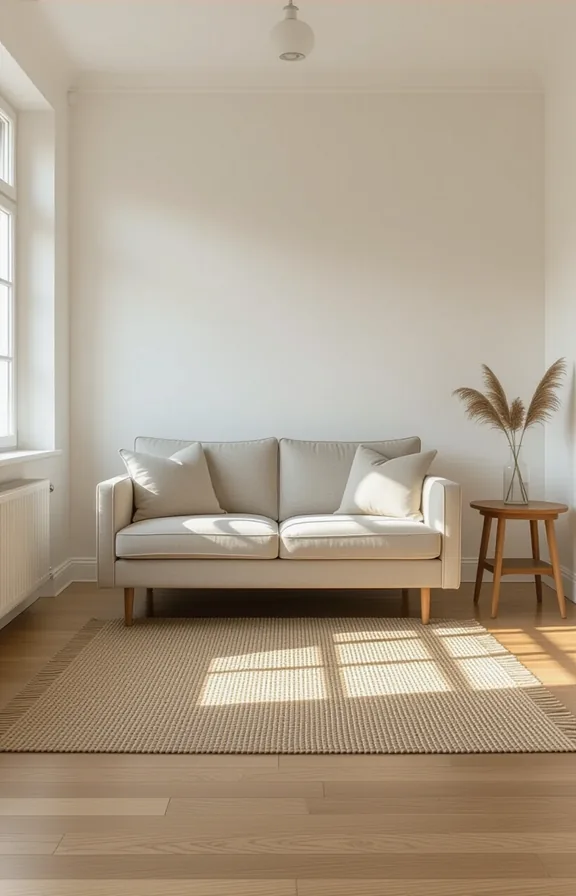 Medium shot solitary sofa and side table floating