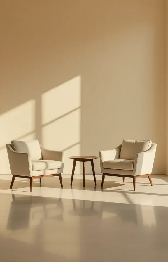 Medium shot two armchairs placed far apart studio