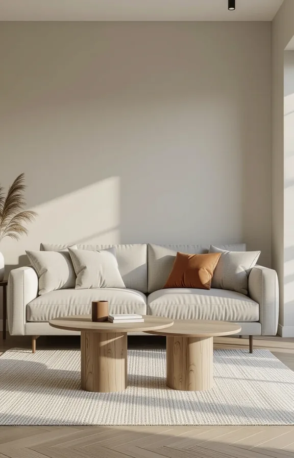low-slung modern sofa paired with equally low coffee