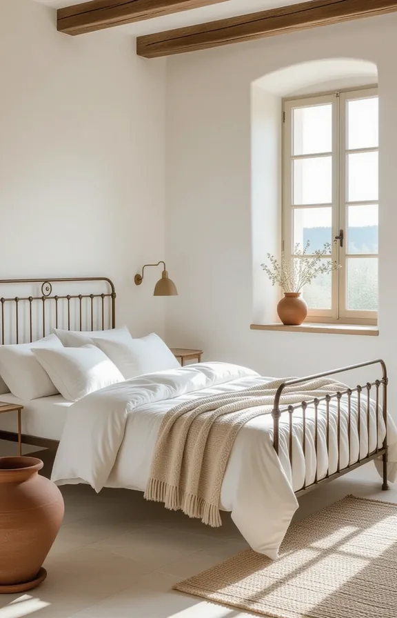 medium-sized bedroom with plain white walls showcasing white