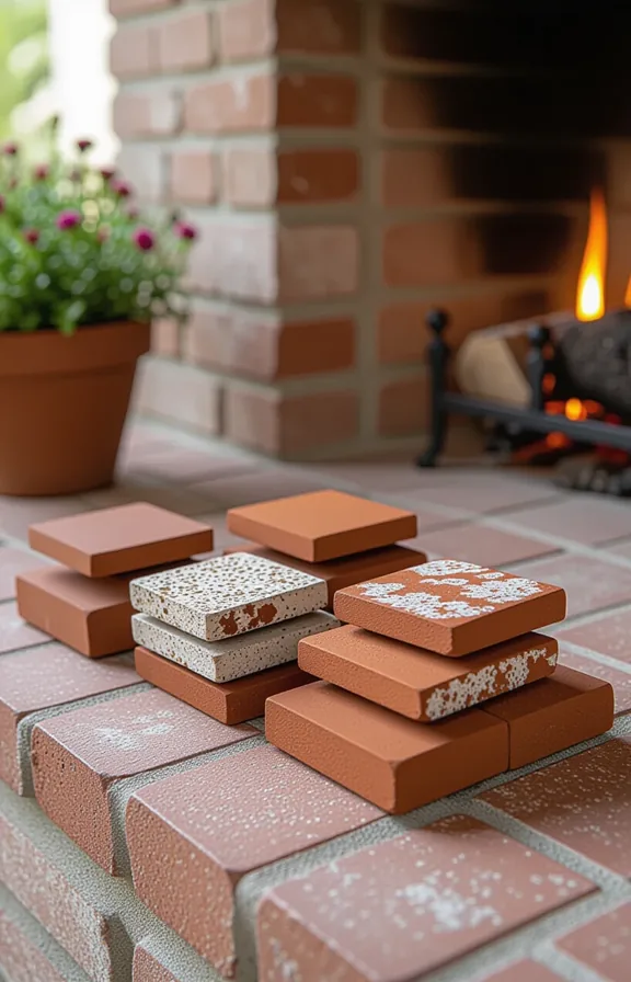Close-medium shot fireplace hearth garden tabletop featuring small