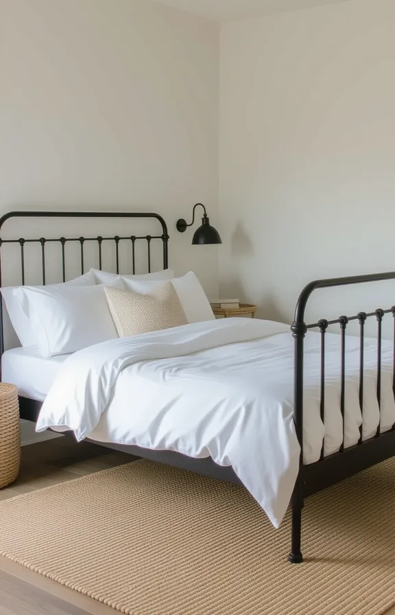 Medium shot bedroom corner featuring simple black wrought