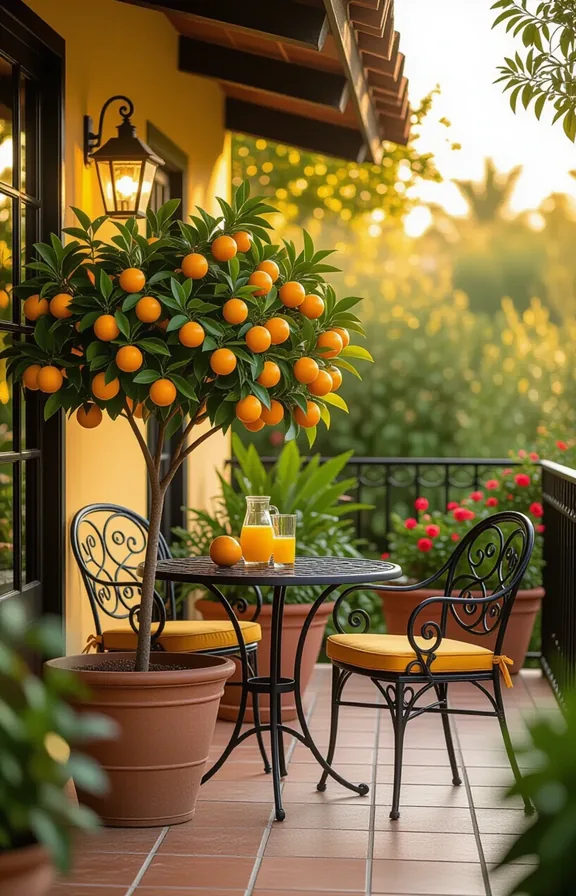 Medium shot outdoor patio seating area showcasing lemon