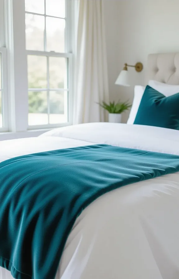 weighted velvet bed runner deep teal laid across
