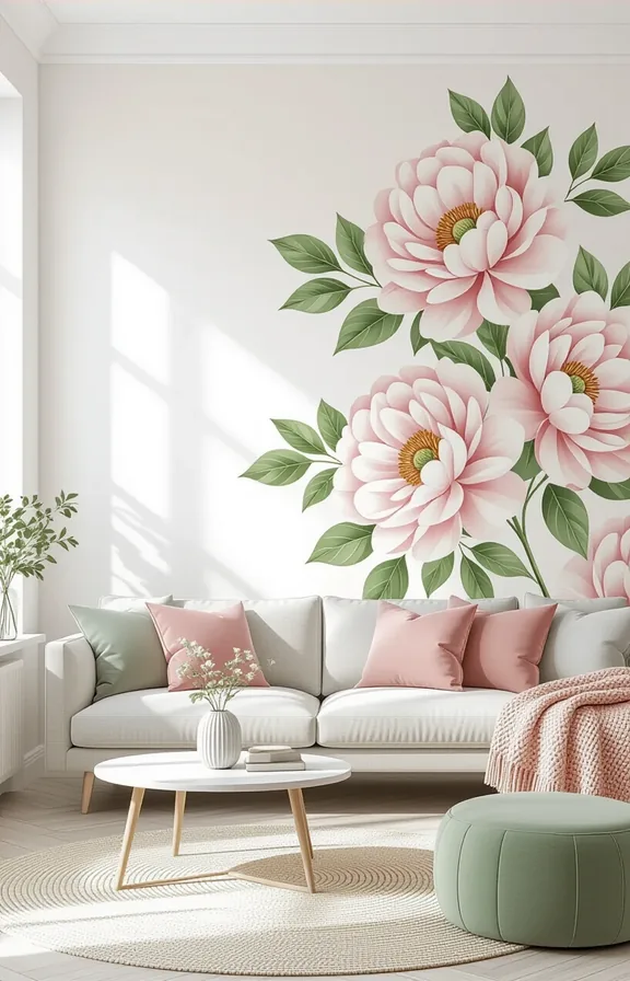 Three-quarter view giant intricate floral pattern vinyl decal
