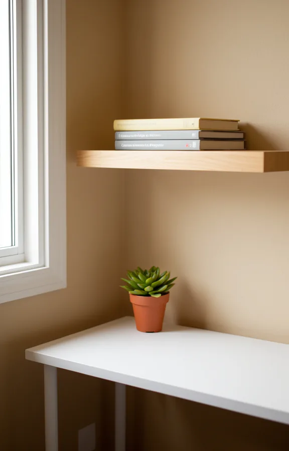 with a single potted succulent and a stack of three books