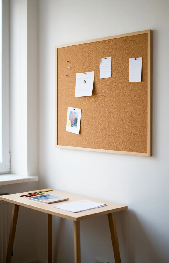 mounted on white wall above a small desk in rental dorm