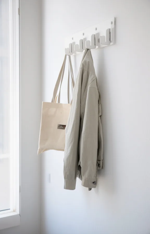 holding a small canvas tote and a light jacket
