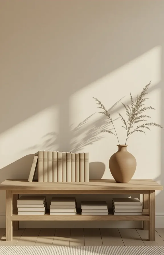 long low wooden shelf placed the floor directly