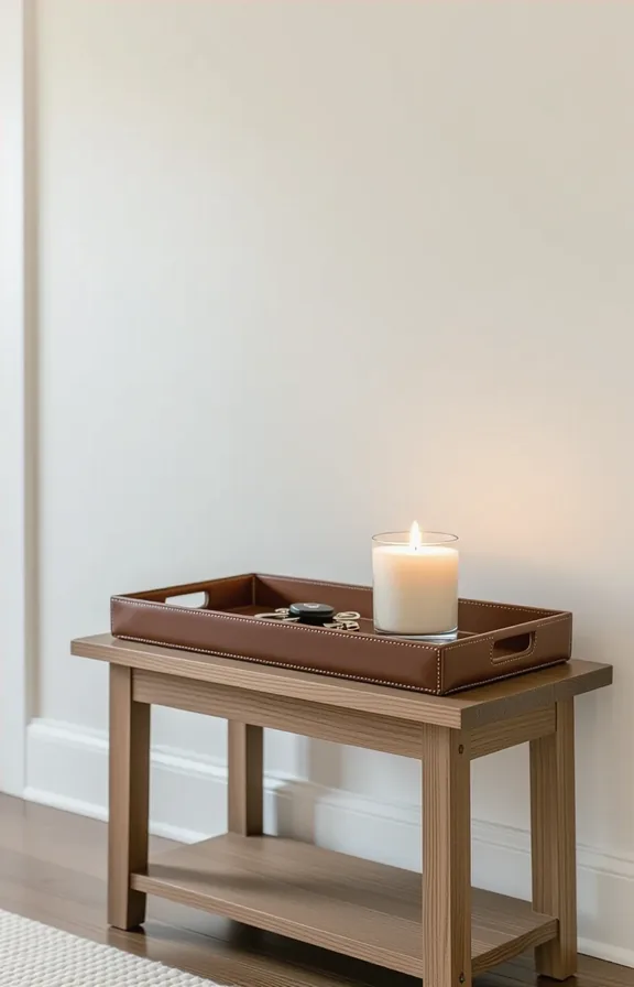 Medium shot shallow leather catchall tray top low