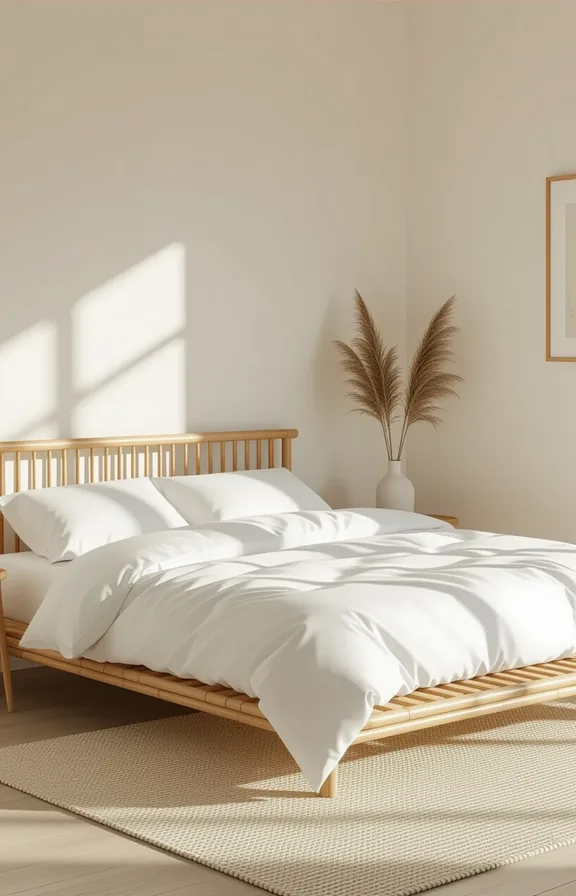 low-profile bed frame made interlocking bamboo slats assembled