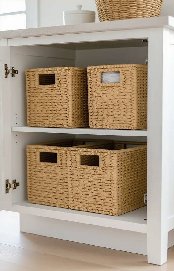Medium shot the bottom shelf freestanding open kitchen