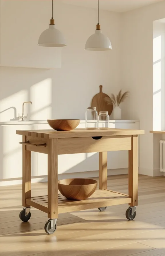 Medium shot 3/4 view compact modern kitchen with