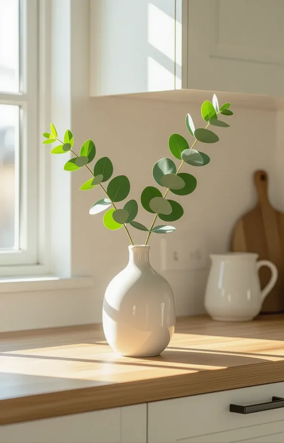 Eye-level view single elegant white ceramic vase holding