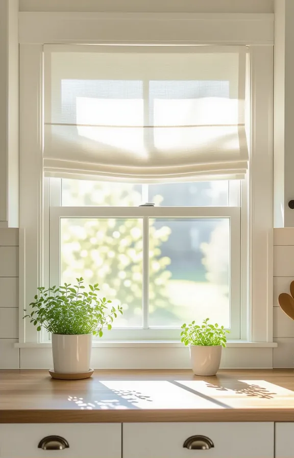 3/4 view rental kitchen window with simple white
